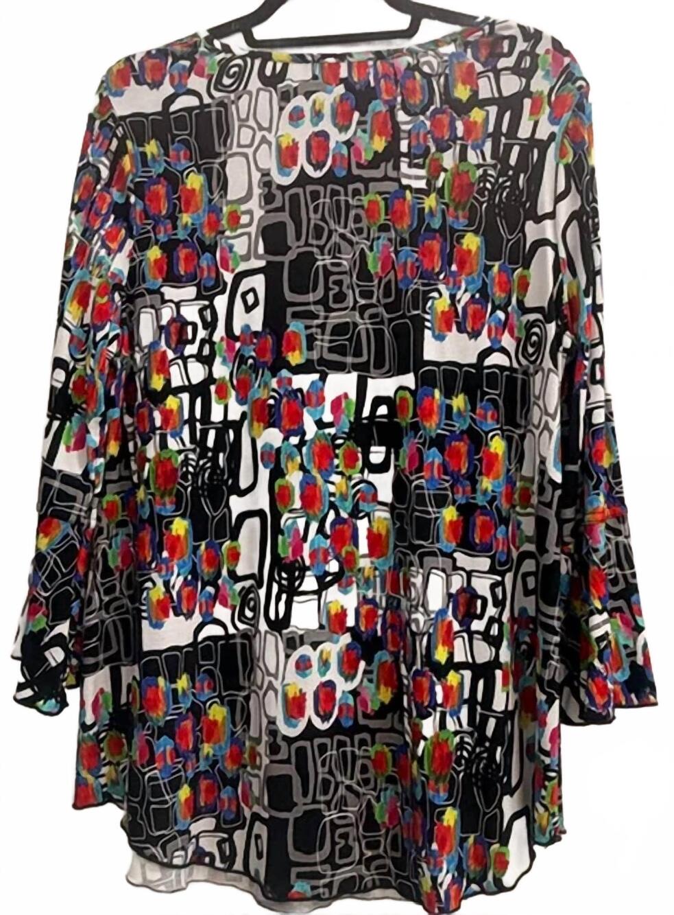 NEW SNOSKINS viscose 3/4 flounce sleeve blouse in multi - Picture 3 of 3